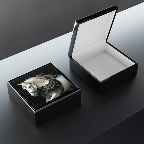 White Stallion With Jewels Jewelry Box