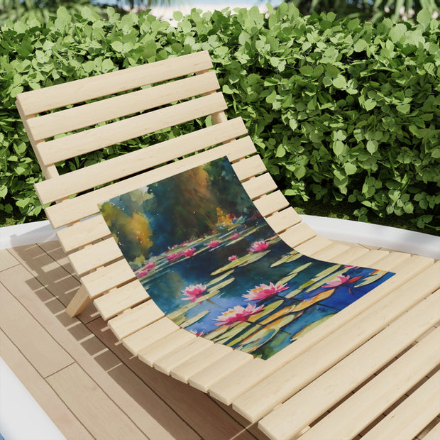 Monet Inspired Waterlily Pond Beach Towels
