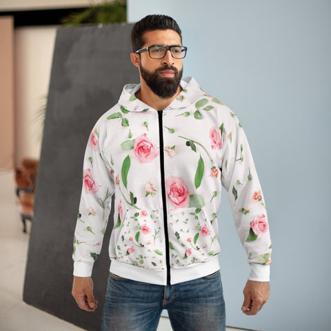AOP Unisex Zip Hoodie Soft Pink Rose Bud