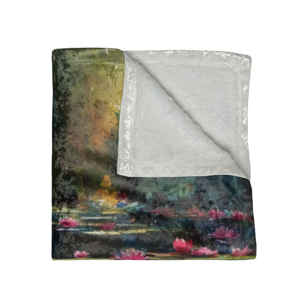 Monet Inspired Waterlily Pond Crushed Velvet Blanket