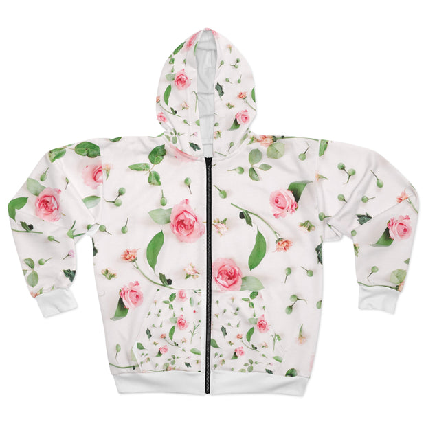 AOP Unisex Zip Hoodie Soft Pink Rose Bud