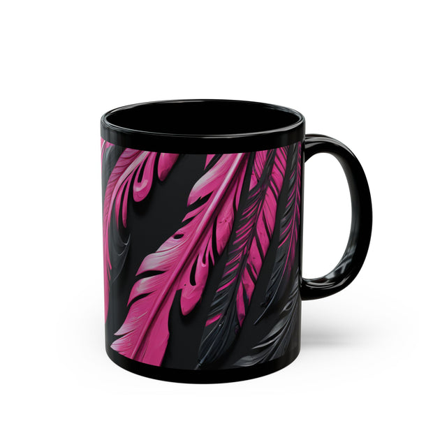 Pink and Black Feathers Mug (11oz, 15oz) Black