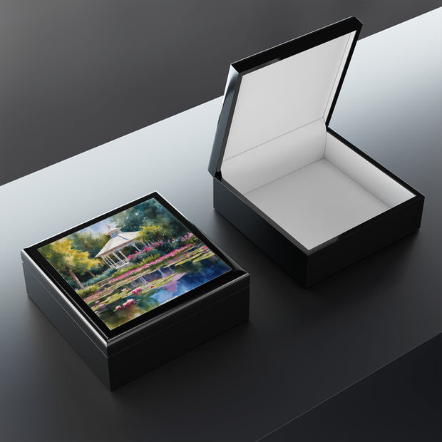 Monet Inspired White Gazebo By The Lily Pond Jewelry Box