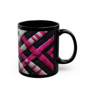 Pink and White Weaving Black Mug (11oz, 15oz)