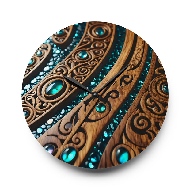 Wood and Paua Abalone Shell Design Acrylic Wall Clock