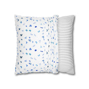 Blue and White Flowers and Butterflies Spun Polyester Square Pillowcase