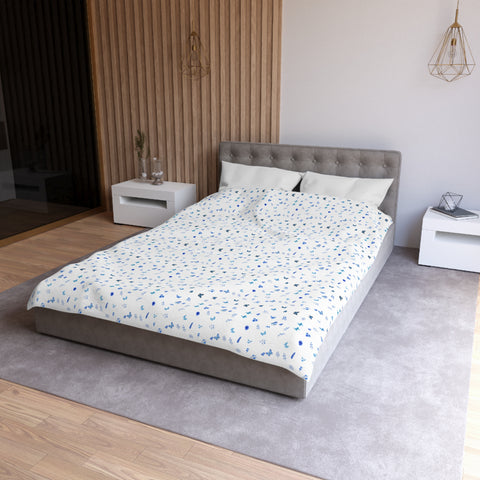 Blue and White Flowers and Butterflies Microfiber Duvet Cover