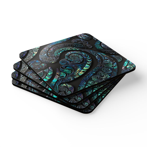 Paua Abalone Shell Art Corkwood Coaster Set