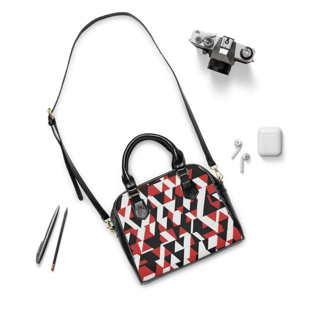 Red Black and White Modern Tukutuku Shoulder Handbag