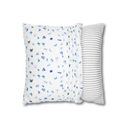 Blue and White Flowers and Butterflies Spun Polyester Square Pillowcase