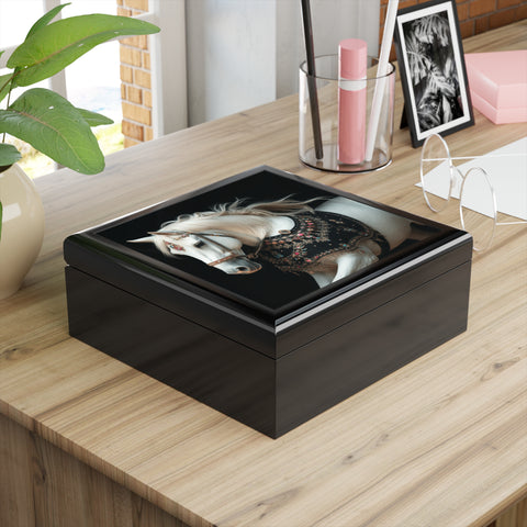 White Stallion With Jewels Jewelry Box