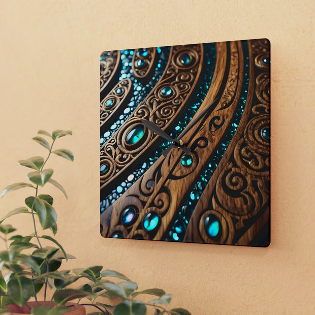 Wood and Paua Abalone Shell Design Acrylic Wall Clock