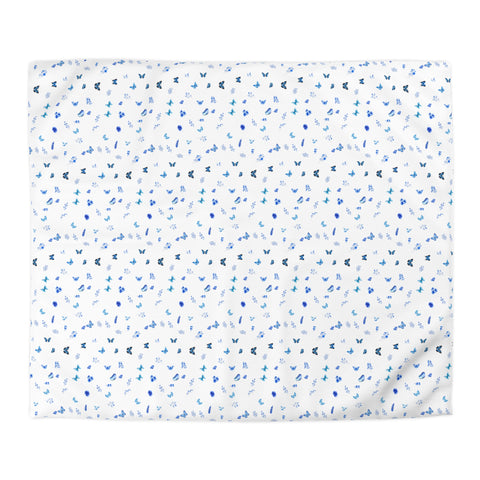 Blue and White Flowers and Butterflies Microfiber Duvet Cover