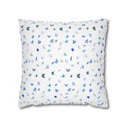 Blue and White Flowers and Butterflies Spun Polyester Square Pillowcase