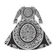 Black and White Ezra Women's Long Sleeve Dance Dress (AOP)