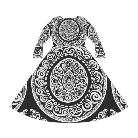 Black and White Ezra Women's Long Sleeve Dance Dress (AOP)