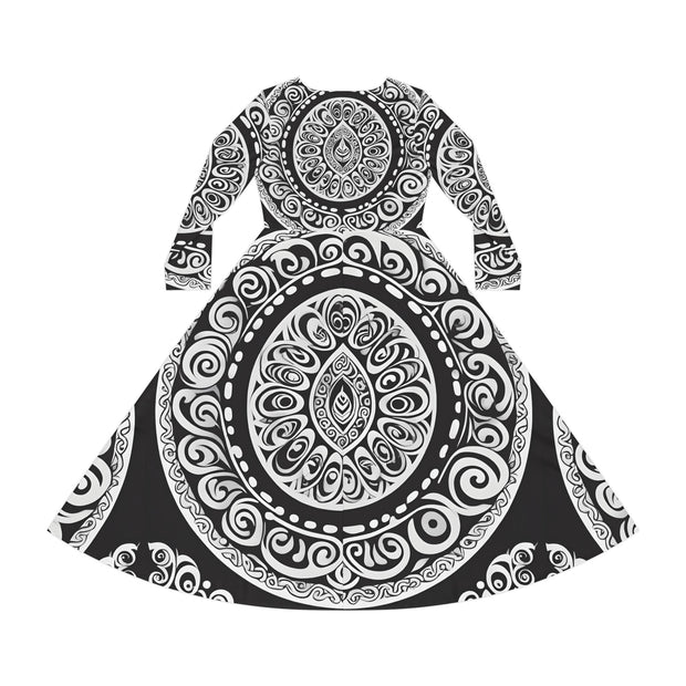 Black and White Ezra Women's Long Sleeve Dance Dress (AOP)