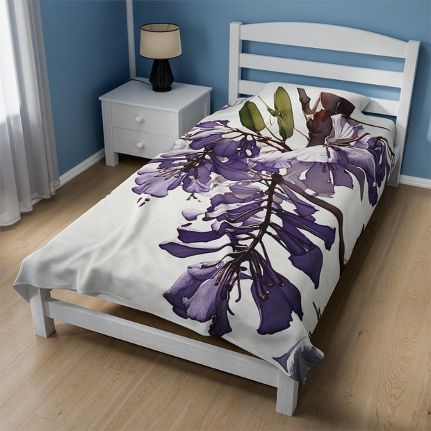 Purple Jacaranda Flowers Velveteen Plush Blanket
