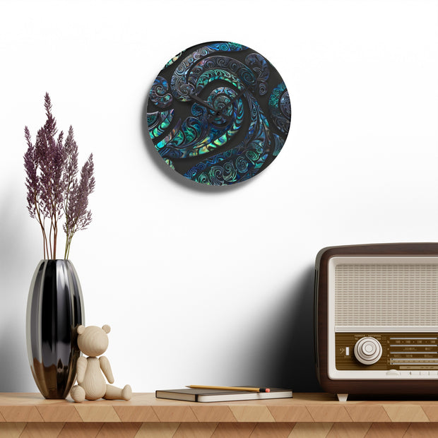 Paua Abalone Shell New Zealand Maori Design Acrylic Wall Clock