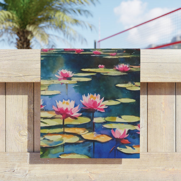 Monet Inspired Waterlily Pond Beach Towels
