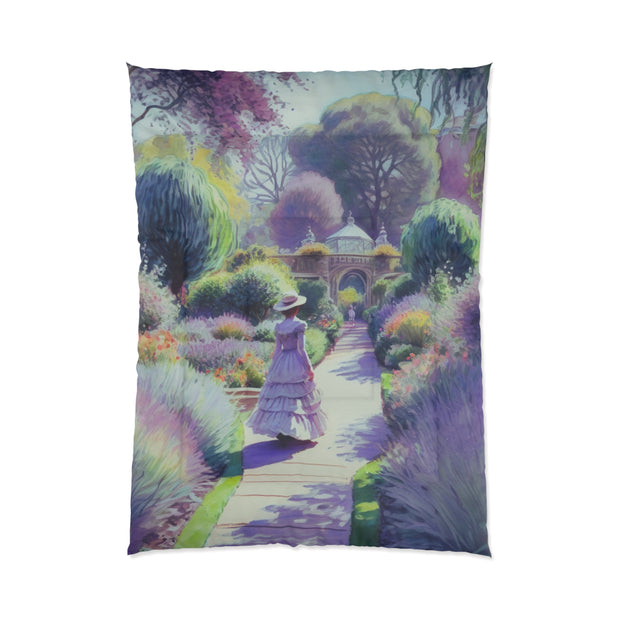 Monet Inspired Girl Walking In Garden Comforter