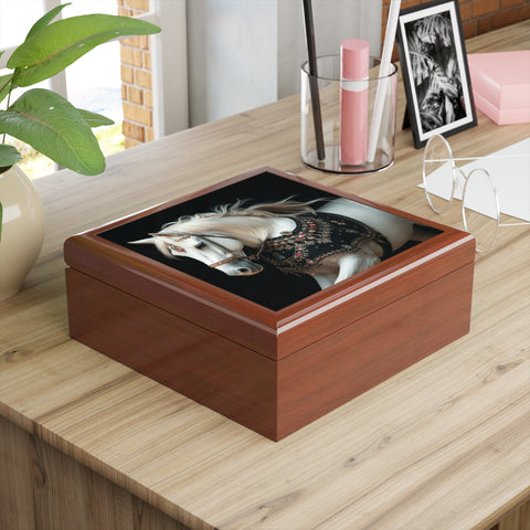 White Stallion With Jewels Jewelry Box
