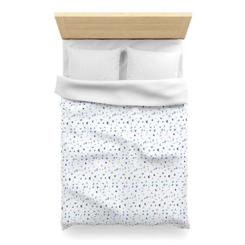 Blue and White Flowers and Butterflies Microfiber Duvet Cover