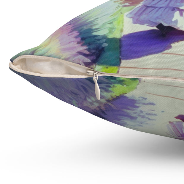 Monet Inspired Girl Walking In Garden Spun Polyester Square Pillow