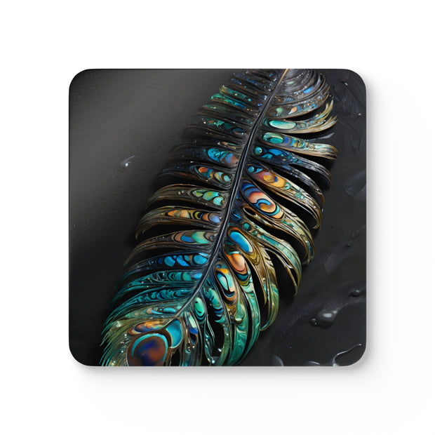 Paua Abalone Shell Feather Corkwood Coaster Set