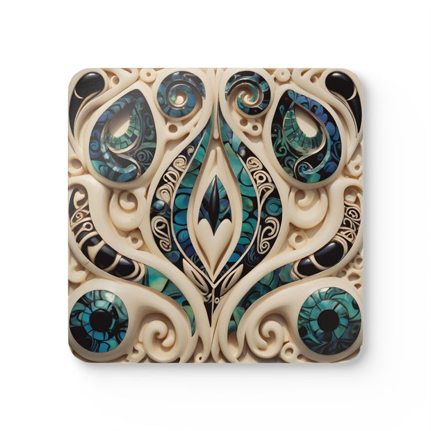 Paua Abalone Shell and Bone Corkwood Coaster Set