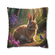 Cute Rabbit in the forest Spun Polyester Square Pillowcase