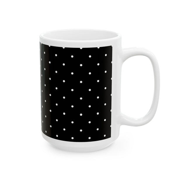 Black and White Polka Dot Ceramic Mug, (11oz, 15oz)