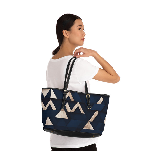 Navy Blue Modern Tukutuku PU Leather Shoulder Bag