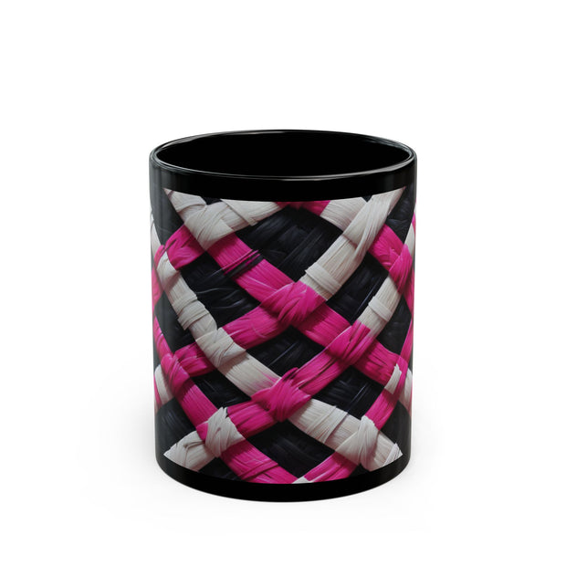 Pink and White Weaving Black Mug (11oz, 15oz)