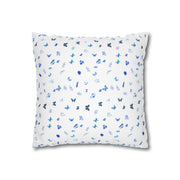 Blue and White Flowers and Butterflies Spun Polyester Square Pillowcase