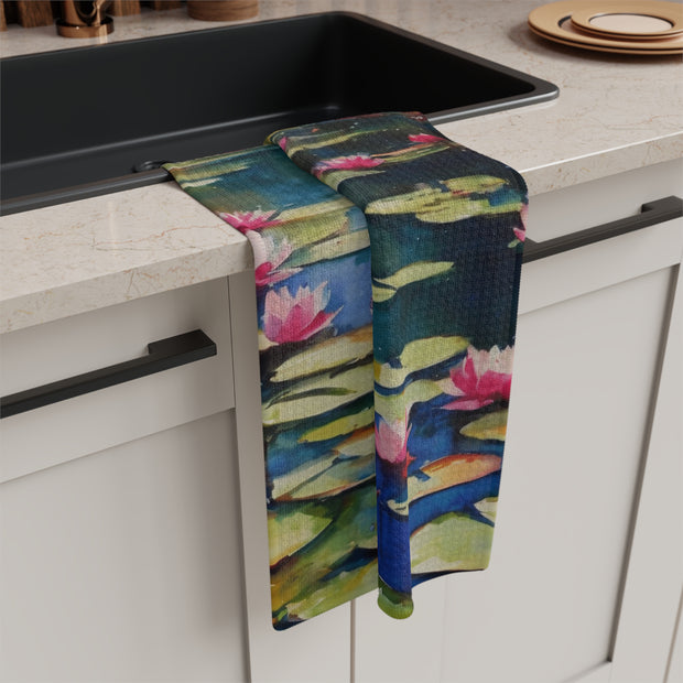 Monet Inspired Waterlily Pond Microfiber Tea Towel