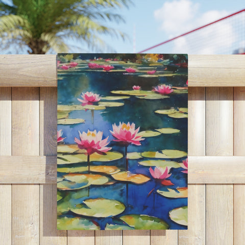 Monet Inspired Waterlily Pond Beach Towels
