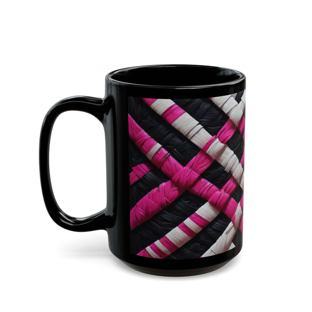 Pink and White Weaving Black Mug (11oz, 15oz)