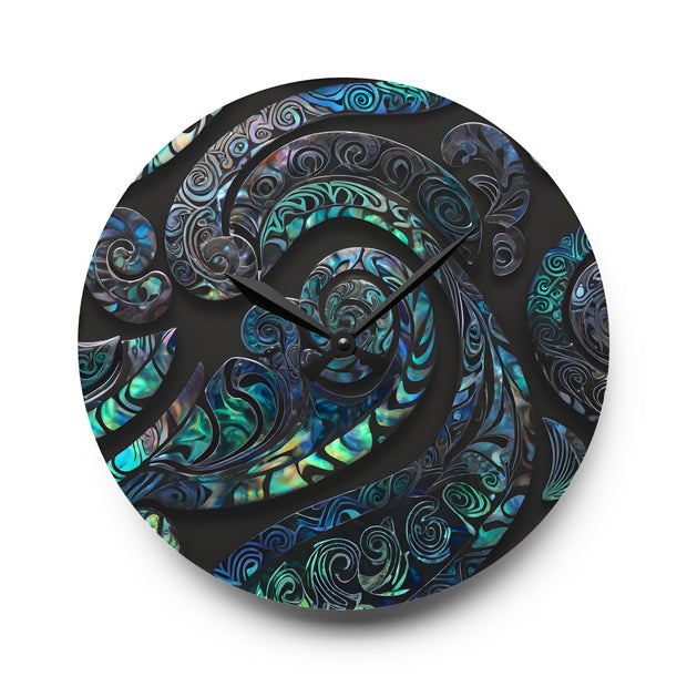 Paua Abalone Shell New Zealand Maori Design Acrylic Wall Clock