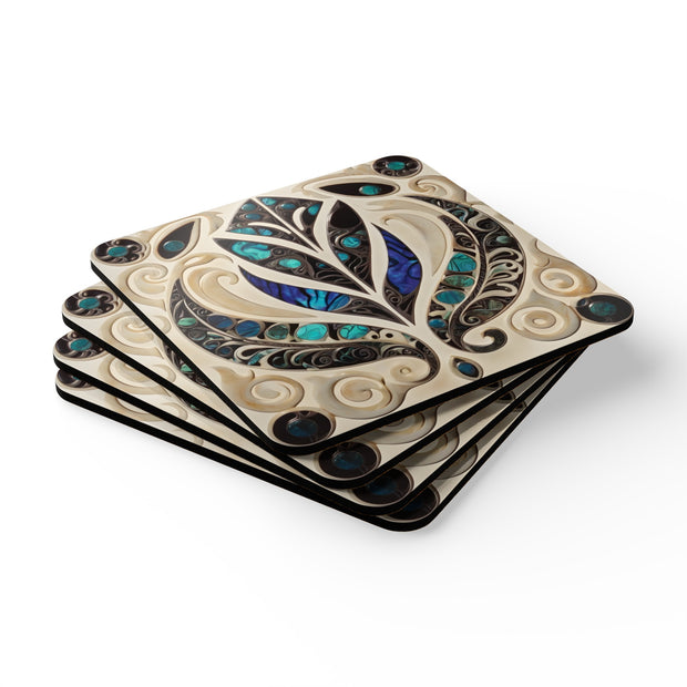 Paua Abalone Shell and Bone Corkwood Coaster Set