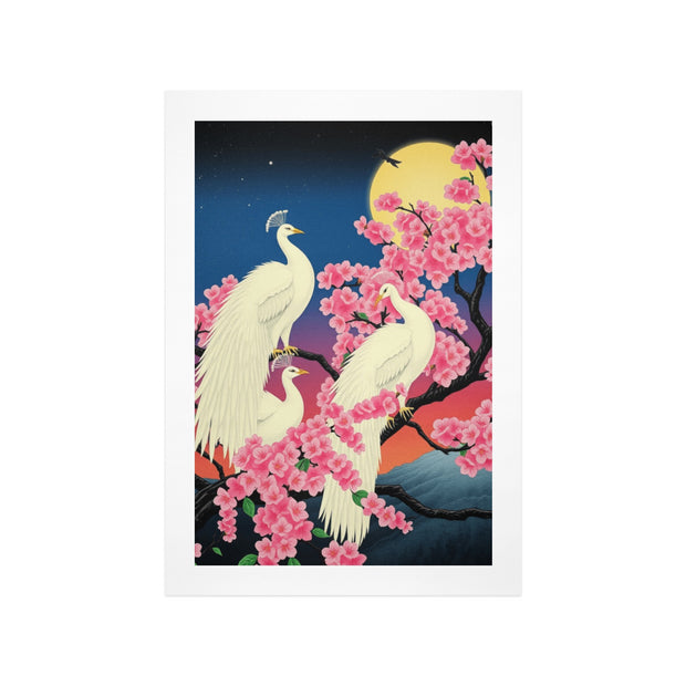 White Peacocks in Cherry Blossom Tree