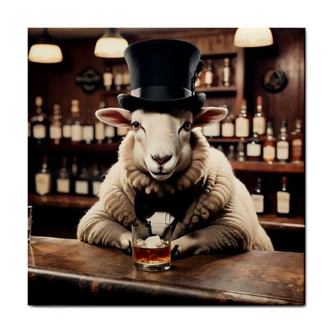 The Gentlemens Club Sheep In Bar 2 Ceramic Tile