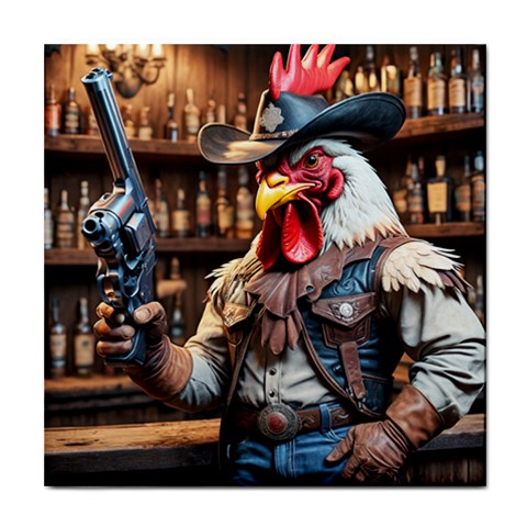 The Gentlemens Club Rooster with Revolver Gun In Bar Ceramic Tile