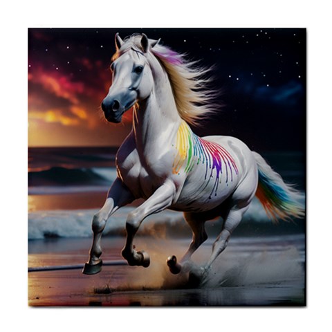 Rainbow White Stallion Ceramic Tile