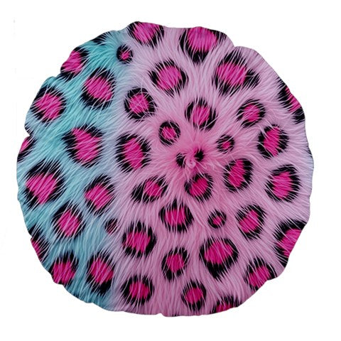 Teal and Pink Leopard Print Large 18" Premium Round Cushion