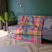 Pink Tartan Crushed Velvet Blanket