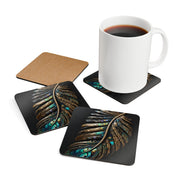 Paua Abalone Shell Feather Corkwood Coaster Set