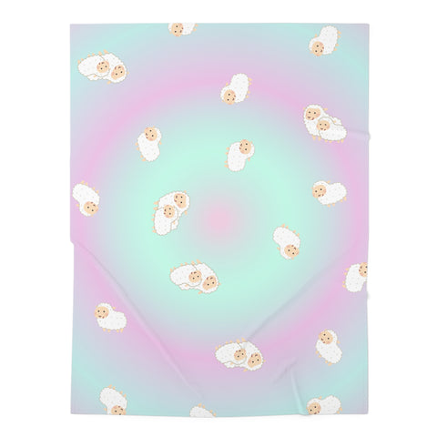 Pastel Pink and Green Sheep Baby Swaddle Blanket