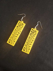 Yellow Wood Ethnic Pair Of Earrings