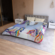 Microfiber Duvet Cover Rainbow Drips On White Horses